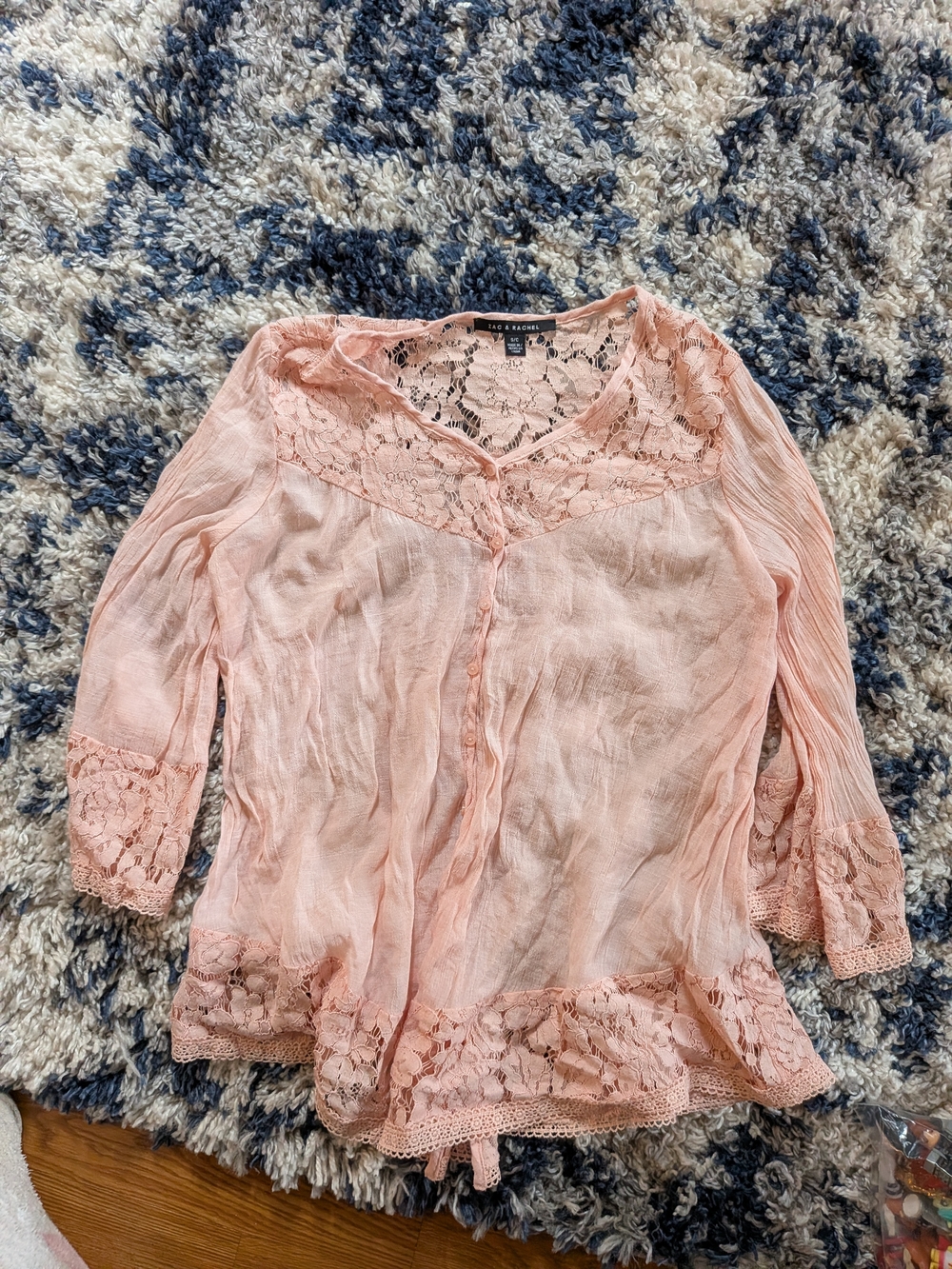 Zac & Rachel Peach Lace-Trim Button Front Blouse